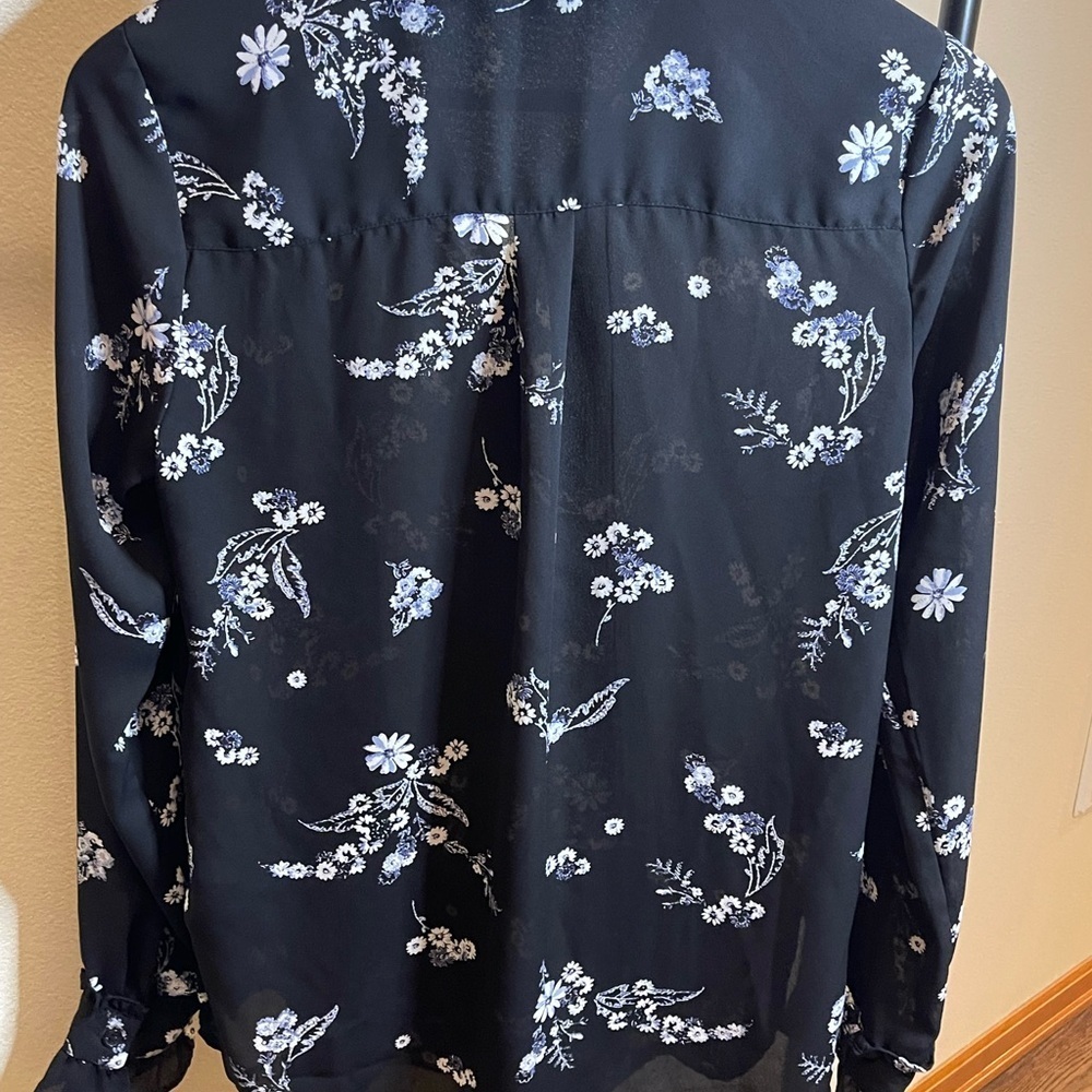 Who What Wear Black Floral Sheer Shirt XS - Dark Academia Boho Blouse - Picture 4 of 7